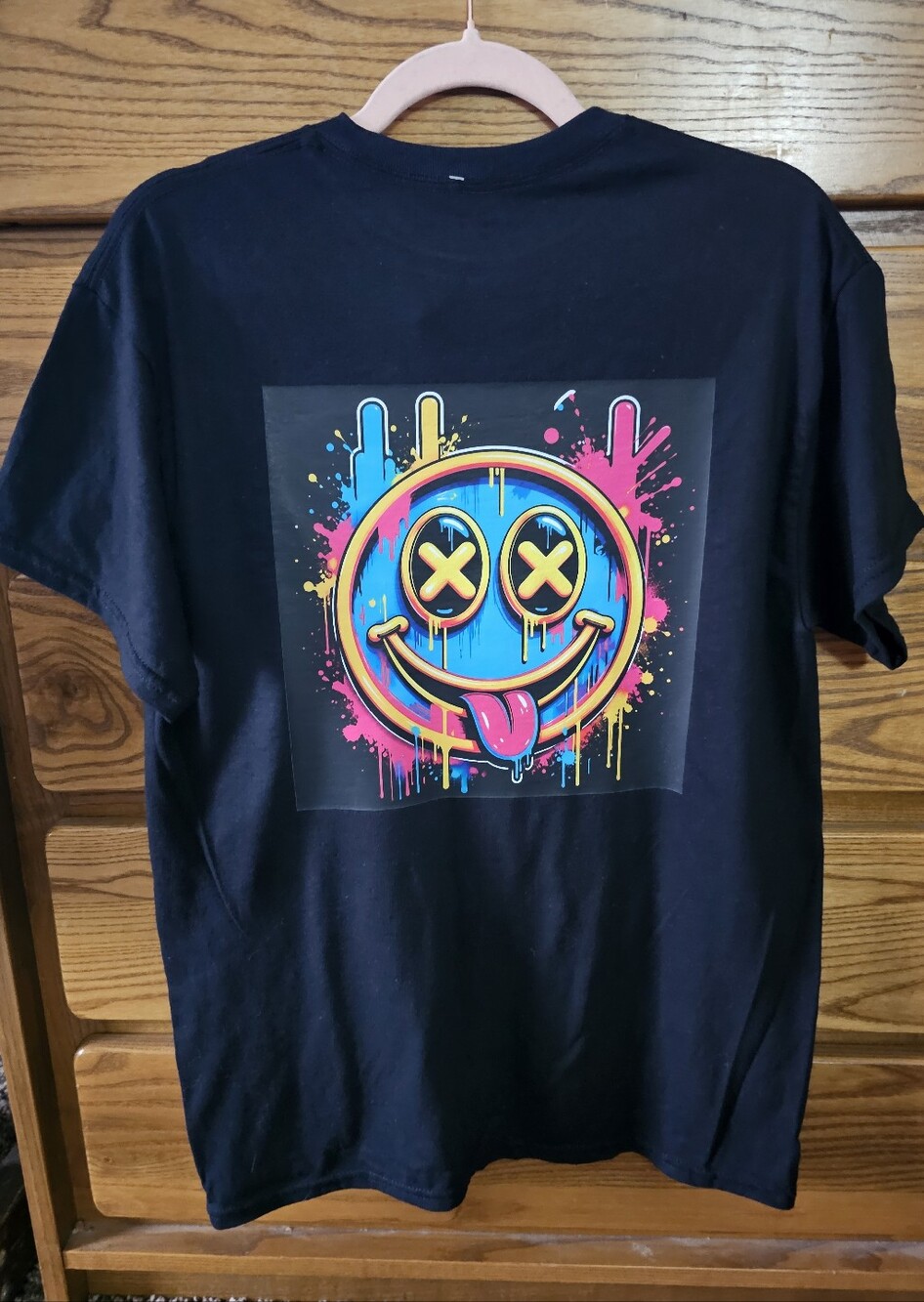 BLK Shirt smiley face with "X" eyes & Smiley Face On Chest Sz MED